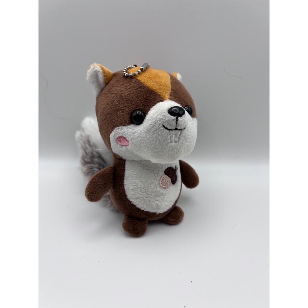 Small Squirrel Plush Keychain Stuffed Animal Toy with Acorn Detail